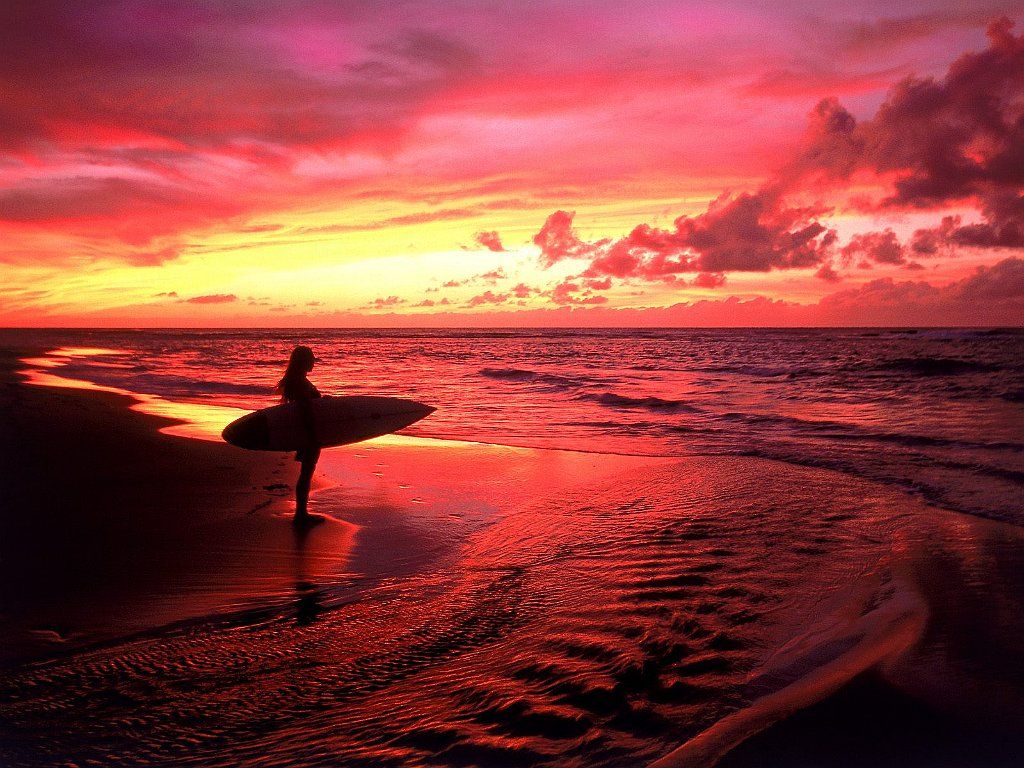 Surfer at Twilight, Hawaii